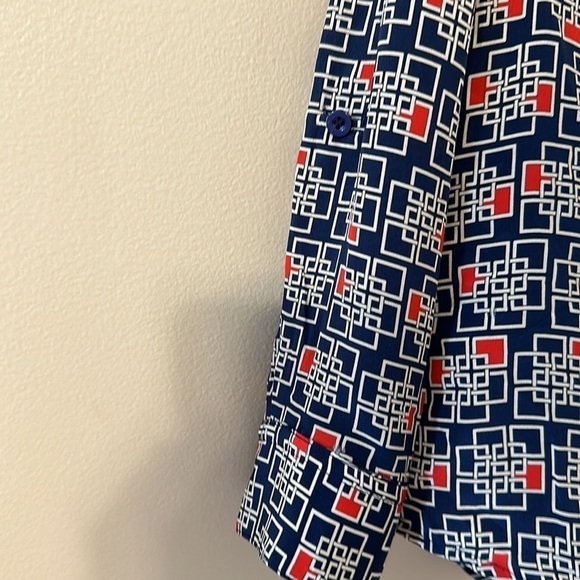 French Curve Womens Silk Button Down Top Blouse Sz Small Navy & Red Professional - Picture 8 of 10